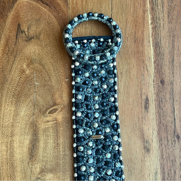 Vintage Beaded Glass Bead Belt Black Silver Statement Boho Y2K Artisan Festival main image 10
